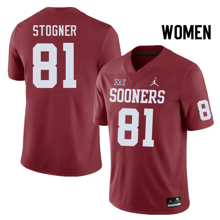 Women #81 Austin Stogner Oklahoma Sooners College Football Jerseys Stitched-Crimson - Click Image to Close